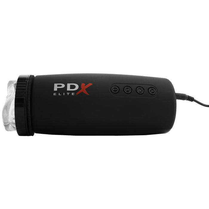 PDX Elite Motobator 2 Rechargeable Thrusting Vibrating Masturbator Clear/Black