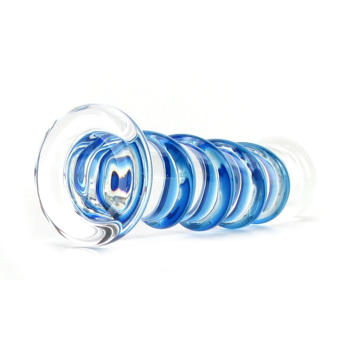 Pipedream Icicles No. 5 Curved Ribbed 7 in. Glass Dildo Blue/Clear