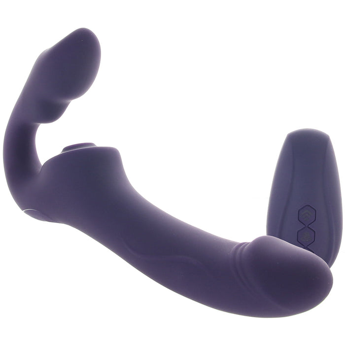 Evolved 2 Become 1 Rechargeable Remote-Controlled Silicone Strapless Strap-On With Suction Purple