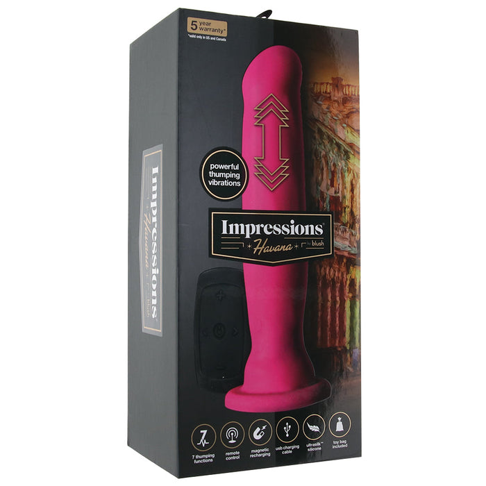 Blush Impressions Havana Rechargeable Remote-Controlled Silicone 8 in. Thumping Dildo with Suction Cup Pink | G Spot