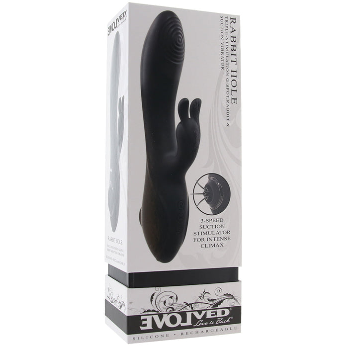 Evolved Rabbit Hole 3-in-1 Rechargeable Triple Stimulation Silicone Suction Vibrator Black