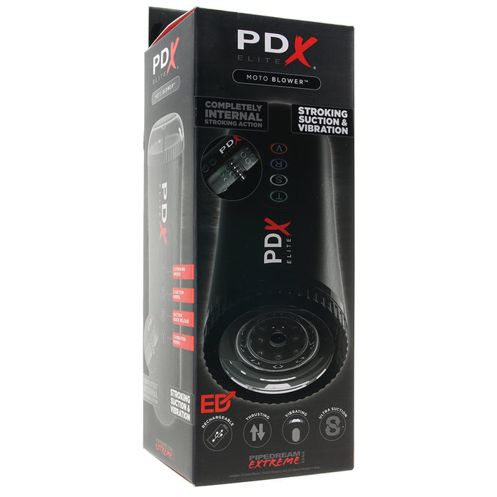 PDX Elite Moto Blower Rechargeable Thrusting Vibrating Suction Masturbator Clear/Black