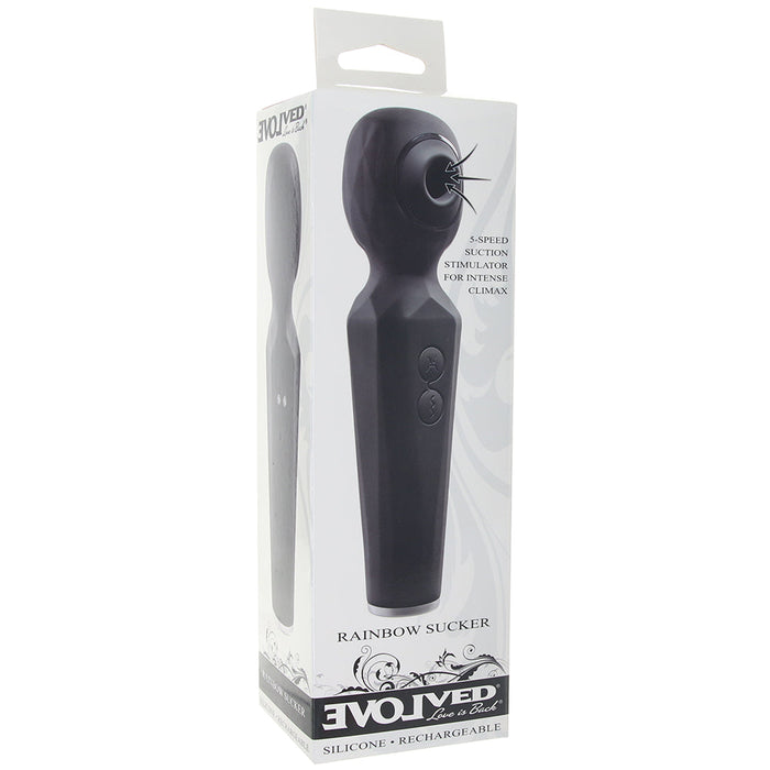 Evolved Rainbow Sucker Light-Up Rechargeable Dual-Function Silicone Suction Wand Vibrator Black