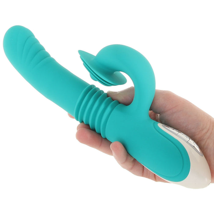 Evolved The Show Stopper Rechargeable Thrusting Twirling Dual Stimulator Teal