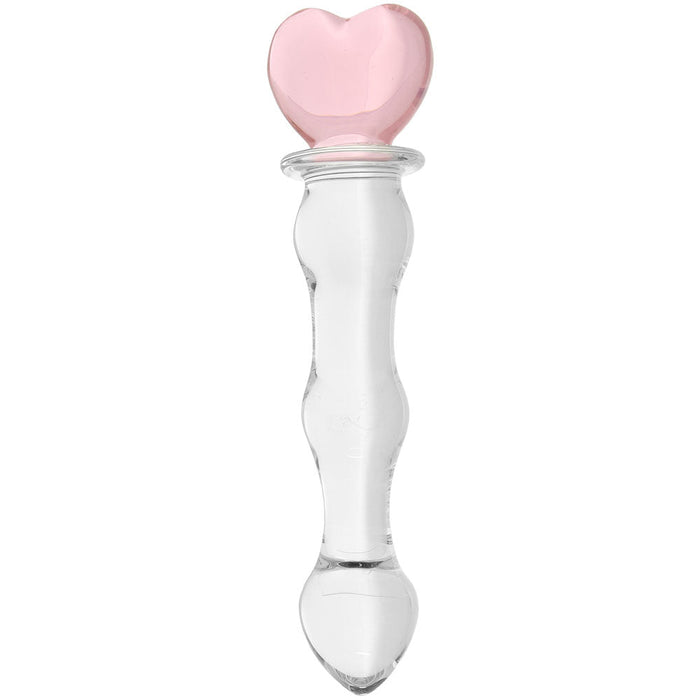 Glass 8 in. Sweetheart Glass Dildo with Pink Heart-Shaped Handle