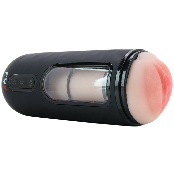 PDX Elite Vibrating Mega Milker Rechargeable Stroker With Hands-Free Suction Cup Beige/Black