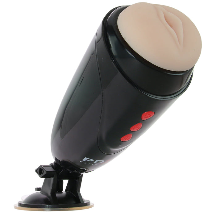 PDX Elite Dirty Talk Rechargeable Vibrating Starter Stroker With Hands-Free Suction Cup Beige/Black