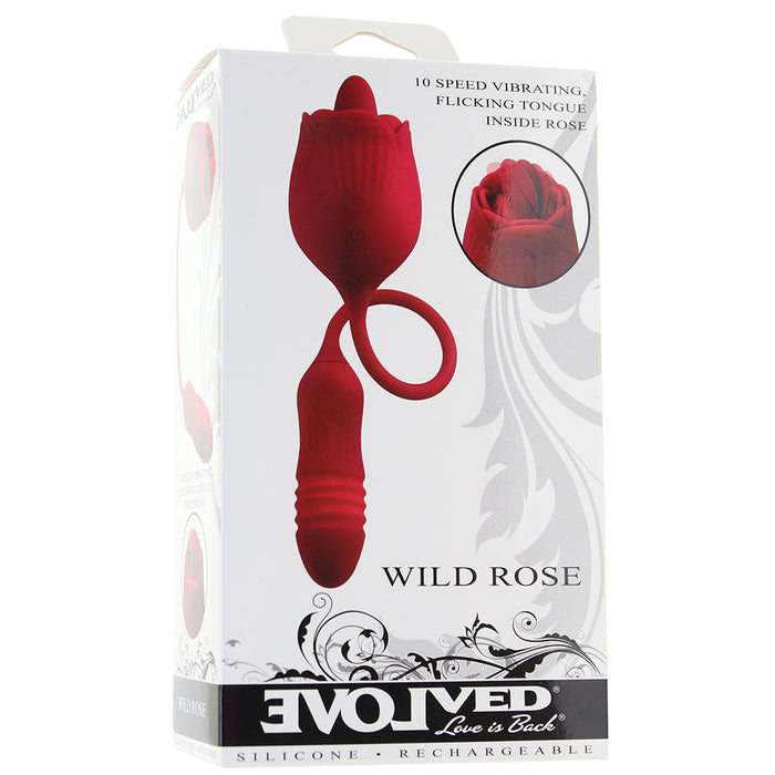 Evolved Wild Rose Rechargeable Dual-Ended Silicone Thrusting Egg & Flicking Tongue Vibrator Red | Couples Co. Evolved Wild Rose Rechargeable Dual-Ended Silicone Thrusting Egg & Flicking Tongue Vibrator Red | Couples Co.