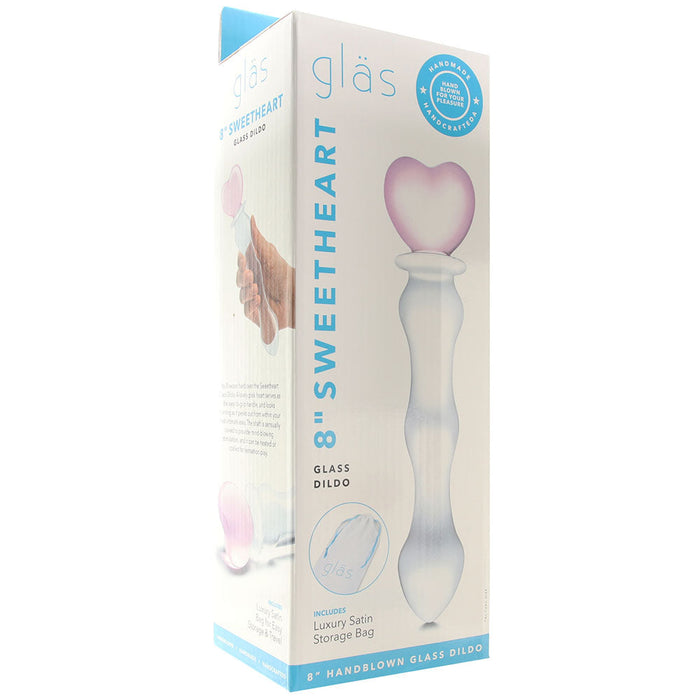 Glass 8 in. Sweetheart Glass Dildo with Pink Heart-Shaped Handle