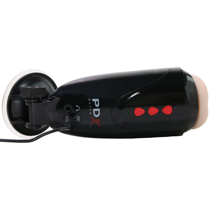 PDX Elite Dirty Talk Rechargeable Vibrating Starter Stroker With Hands-Free Suction Cup Beige/Black