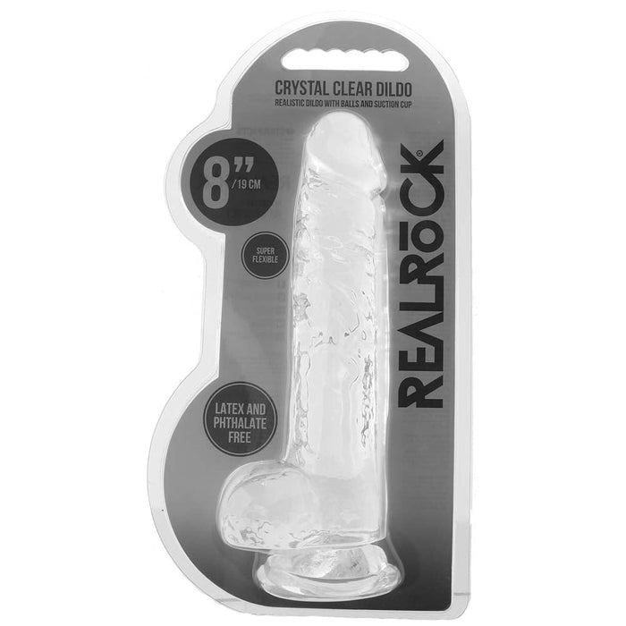 RealRock Crystal Clear Realistic 8 in. Dildo With Balls and Suction Cup Clear