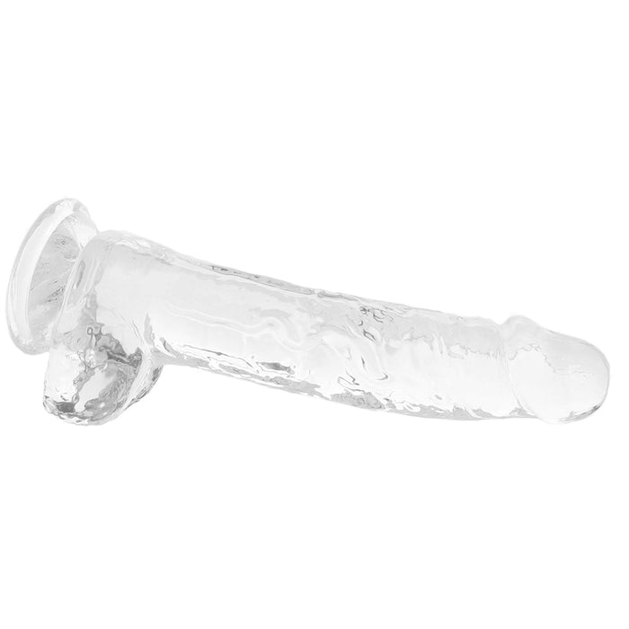 RealRock Crystal Clear Realistic 8 in. Dildo With Balls and Suction Cup Clear