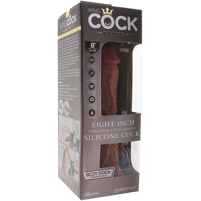 Pipedream King Cock Elite 8 in. Vibrating Dual Density Silicone Cock Rechargeable Realistic Dildo With Suction Cup Tan