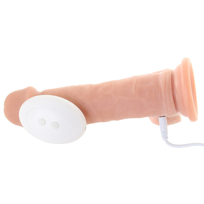 Adam & Eve Adam's Warming Rotating Power Boost Rechargeable Remote-Controlled Vibrating 7.5 in. Silicone Dildo With Balls Beige