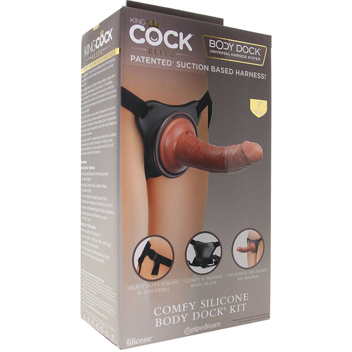 Pipedream King Cock Elite Comfy Silicone Body Dock Kit With 7 in. Realistic Suction Cup Dildo Tan/Black